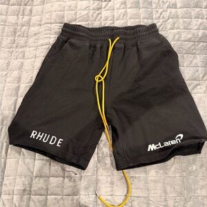 Rhude Black Athletic Shorts with Yellow Drawstring